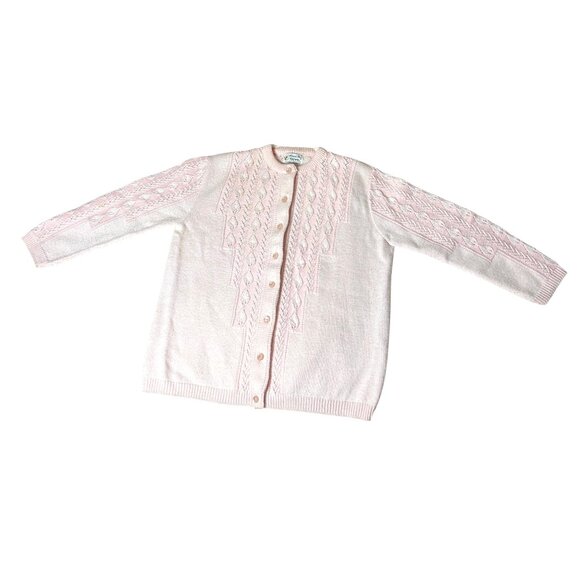 Vintage Sweater Bee By Banff Pink Cardigan Sweater Cable Knit Button Closure PIC - Picture 1 of 7